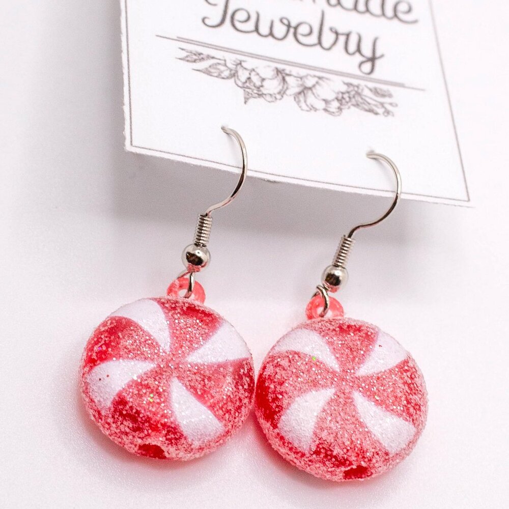 Handmade Jewelry Holiday Silvertone Peppermint Candy Earrings (Style #1), New